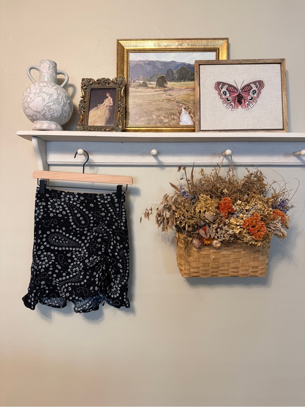 Garage Black Floral Mini Skirt with White Print